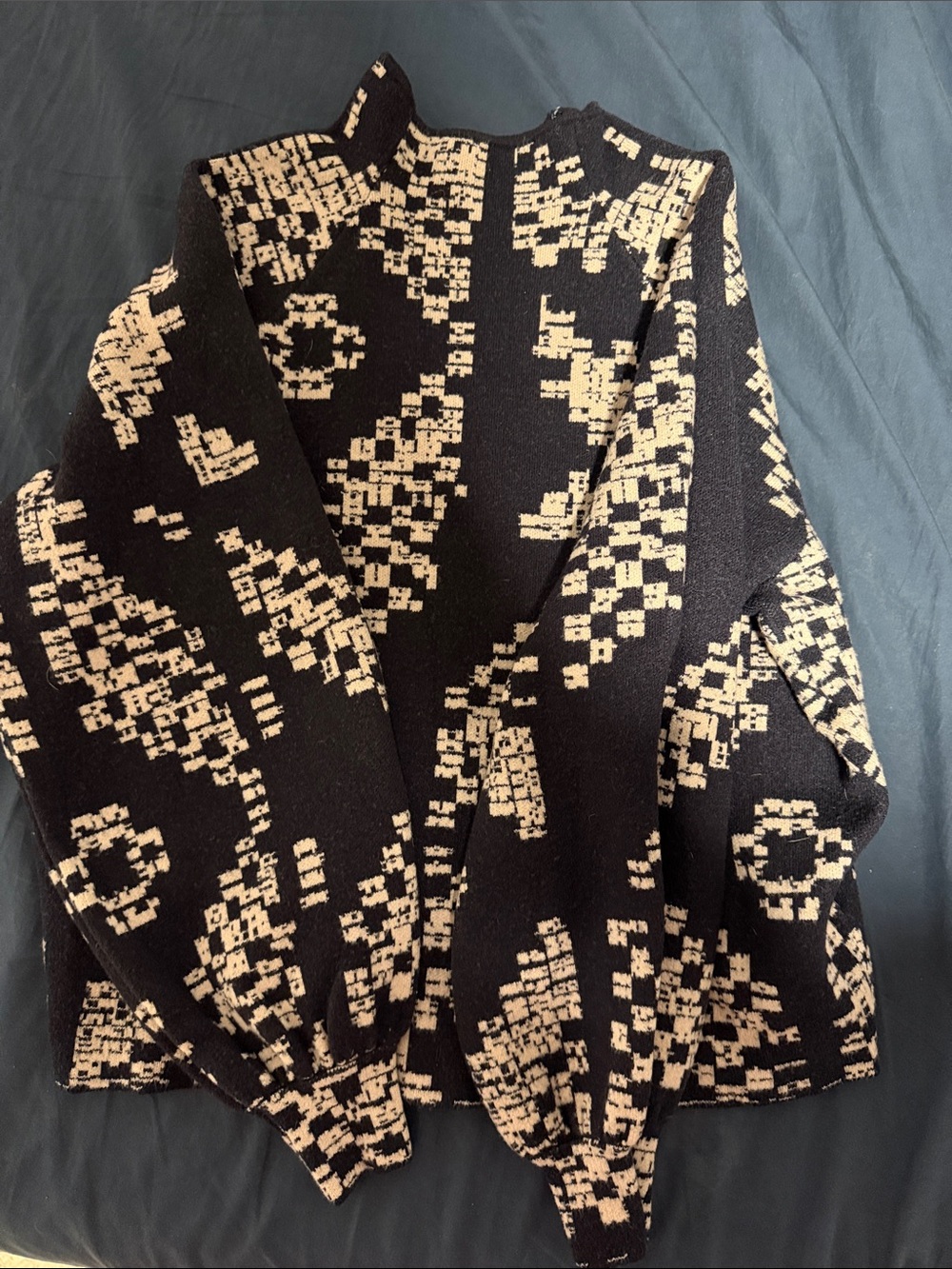 Anthropologie Black and Cream Geometric Crewneck Sweater